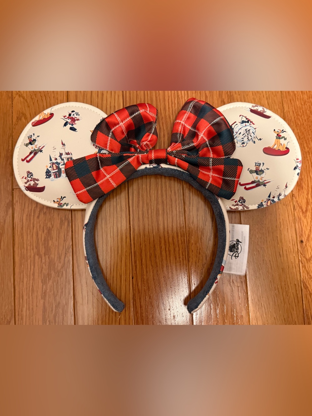 Disney Christmas Winter Red and Black Plaid Minnie Ear Headband